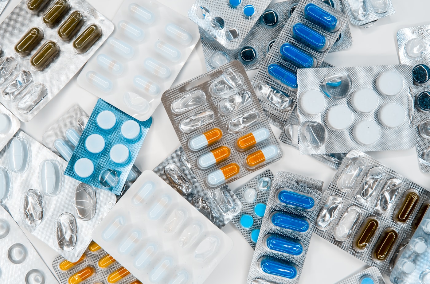 A pile of tablets on a table